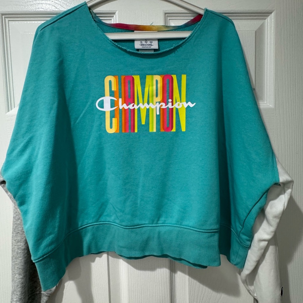 Champion Aqua Sweatshirt with Vibrant Logo